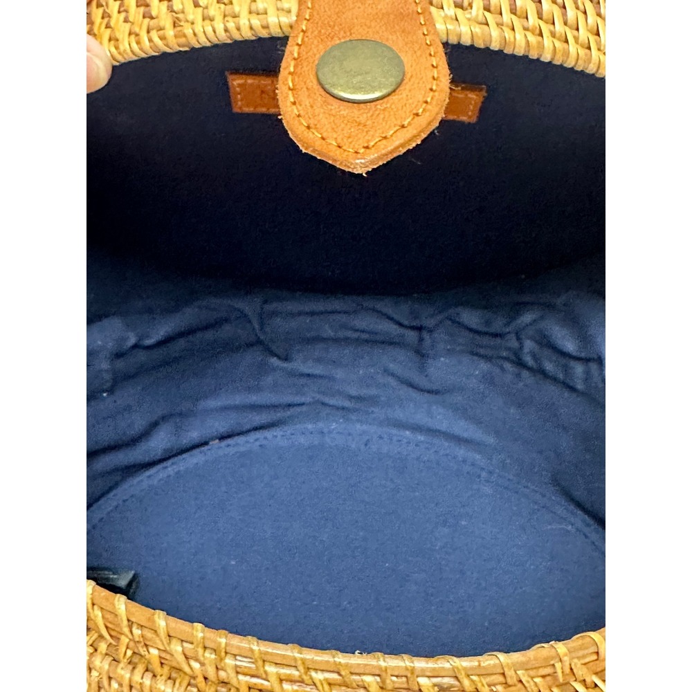 Nordstrom Round Crossbody Bag Brown Woven Rattan Leather Strap Artisanal Summer - Picture 7 of 10